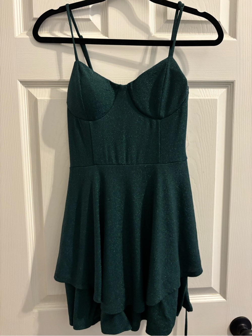 Lily Rose Teal Glitter Spaghetti Strap Party Dress